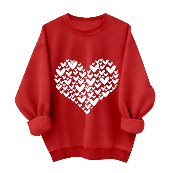 Kaondbfi Women Valentine's Sweatshirts Fashion Casual Comfy Pullover Tops Heart Graphic Sleeved Ladies Valentines Shirts Surprise Gifts for Your Dear