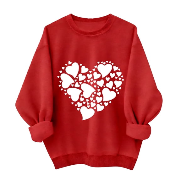 Kaondbfi Women Valentine's Sweatshirts Fashion Casual Comfy Pullover Tops Heart Graphic Sleeved Ladies Valentines Shirts Surprise Gifts for Your Dear