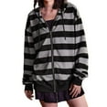 thumbnail image 1 of Kaondbfi Women's Autumn and Winter Loose Striped Sweat Shirts Casual Zip Up Drawstring Jacket Womens Hooded Tops Fall Essentials Clothes, 1 of 4