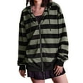 thumbnail image 1 of Kaondbfi Women's Autumn and Winter Loose Striped Sweat Shirts Casual Zip Up Drawstring Jacket Womens Hooded Tops Fall Essentials Clothes, 1 of 4