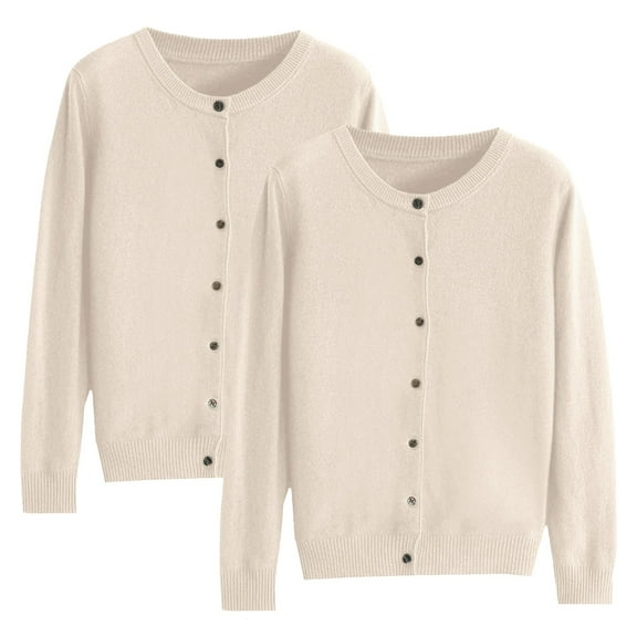 Kaondbfi Women's Cardigan, 2Pc Solid Color Crew Neck Cardigans Button Down Crochet Sweaters for Women Winter Clothing for Women