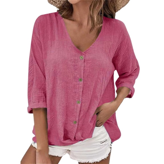 Kaondbfi Women's Cardigan, 3/4 Sleeve Blouses for Womens Summer V Neck Button Shirts Casual Plus Size Beach Tops Winter Clothing for Women