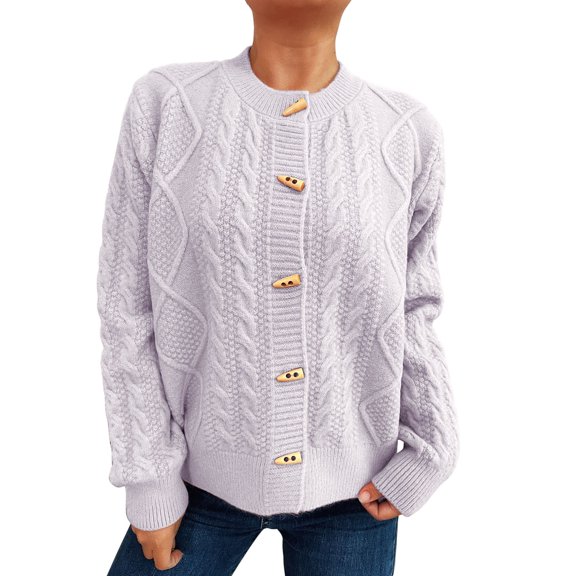 Kaondbfi Women's Cardigan, Button Down Long Sleeve Crewneck Crop Cardigan Sweater Cute Knitwear Clothes Winter Clothing for Women