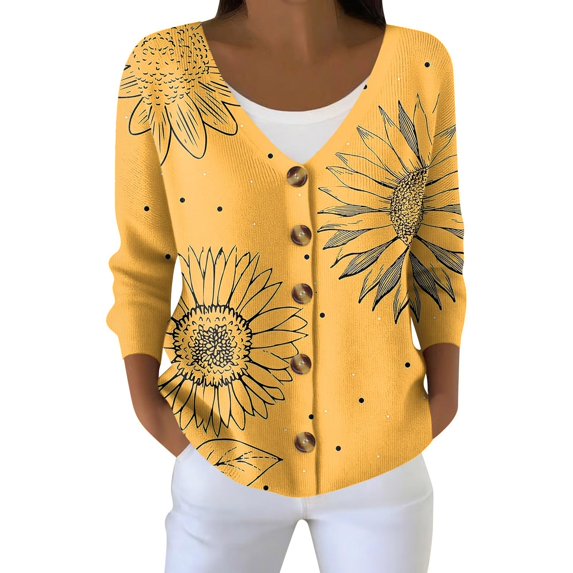 Kaondbfi Women's Cardigan, Cardigan Sweaters for Women Casual Button Down V Neck Knit Cardigans Sweater Fall Print Long Sleeve Clothe Winter Coat for Women
