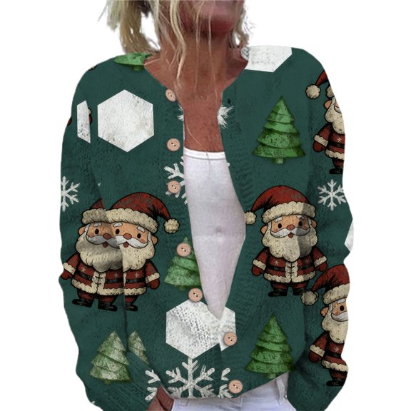 Kaondbfi Women's Cardigan, Christmas Christmans Fashion Casual Buttons Single Plush Art Print Comfortable Knitted Cardigan Winter Clothing for Women