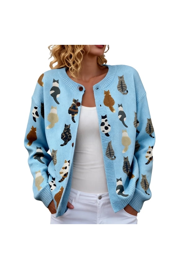 Women's Cardigan, Christmas Sweaters Jackets Chunky Knit Cable Open Front Long Sleeve Cardigan Funny Novelty Graphic Button Cute Jacket Winter Clothing for Women