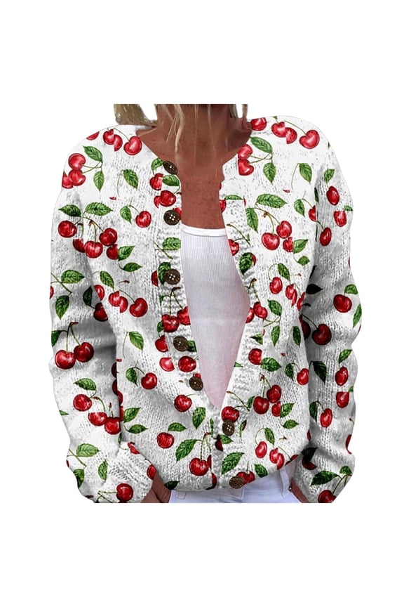 Women's Cardigan, Fall Cute Print Open Front Knit Cardigan Sweater Winter Casual Loose Button Down Long Sleeve Coat Winter Coat for Women