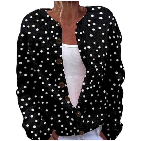 Kaondbfi Women's Cardigan, Fall Cute Print Open Front Knit Cardigan Sweater Winter Casual Loose Button Down Long Sleeve Coat Winter Coat for Women