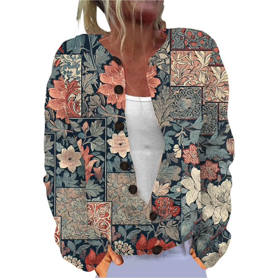 Kaondbfi Women's Cardigan, Fall Cute Print Open Front Knit Cardigan Sweater Winter Casual Loose Button Down Long Sleeve Coat Winter Coat for Women