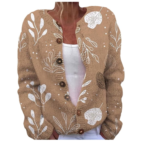Kaondbfi Women's Cardigan, Fall Cute Print Open Front Knit Cardigan Sweater Winter Casual Loose Button Down Long Sleeve Coat Winter Clothing for Women
