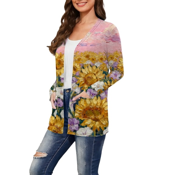 Kaondbfi Women's Cardigan, Lightweight Casual Printed Open Front Coat Floral Long Shrug Bolero Winter Clothing for Women