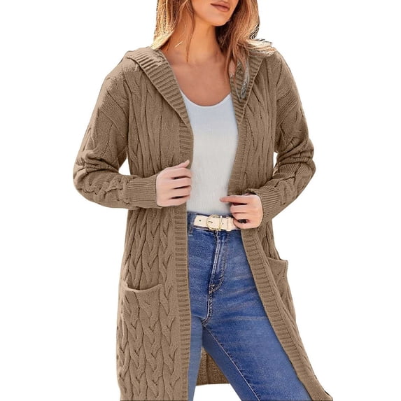Kaondbfi Women's Cardigan, Open Front Cardigan Cable Knit Sweaters Solid Color Chunky Long Sweater Coats Winter Clothing for Women
