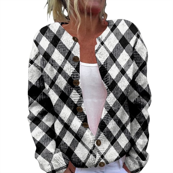 Kaondbfi Women's Cardigan, Open Front Cardigans Cute Flower Print Sweaters Crew Neck Button Down Fall Tops Coat Winter Coat for Women