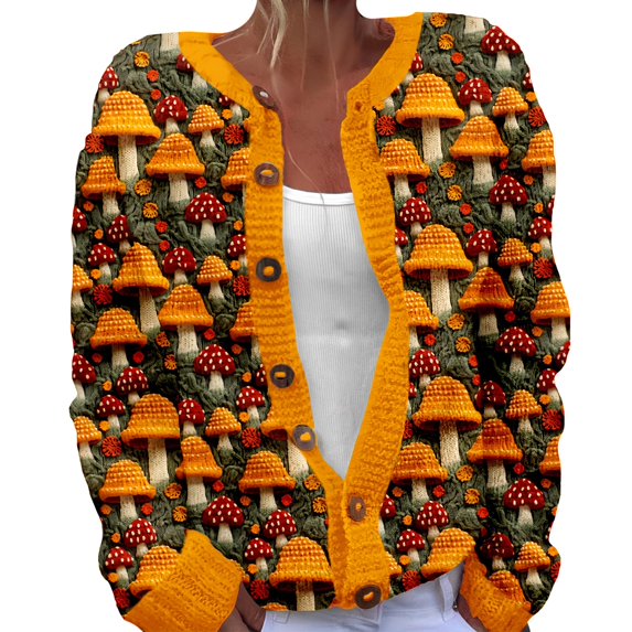 Kaondbfi Women's Cardigan, Open Front Cardigans Cute Flower Print Sweaters Crew Neck Button Down Trendy Fall Tops Coat Winter Coat for Women