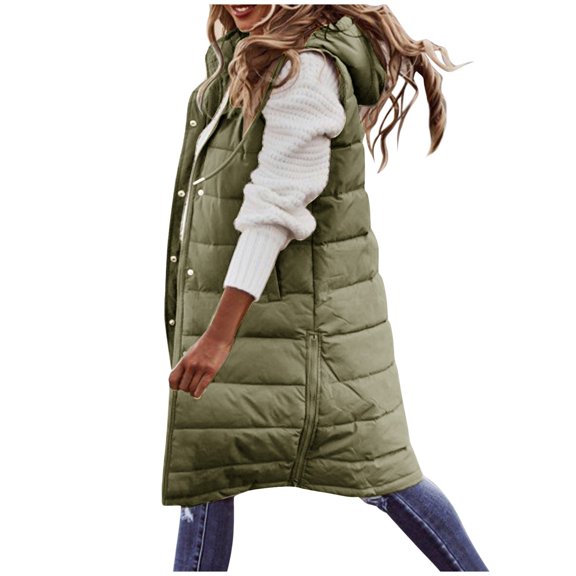 Kaondbfi Women's Cardigan, Quilted Warm Coat with Pockets Vest Vest Women's Jacket Jacket Long Quilted Outdoor Sleeveless with Hood Coat Winter Women's Winter Clothing for Women
