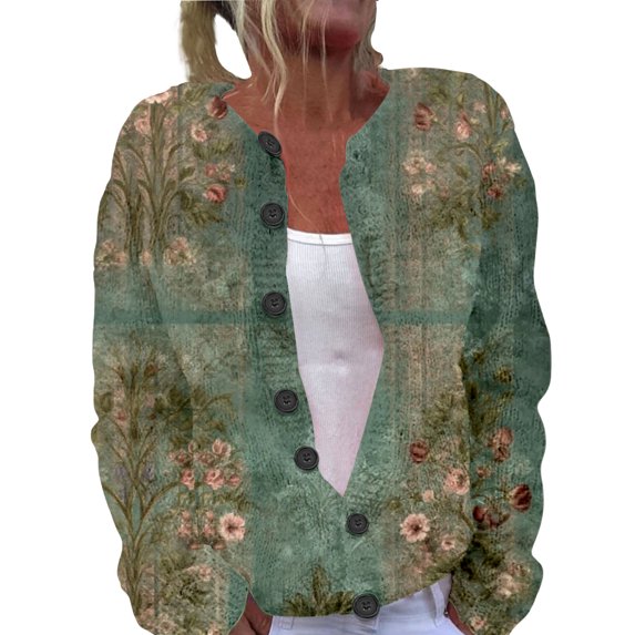 Kaondbfi Women's Cardigan, Single Plush Art Print Comfortable Knitted Cardigan Winter Coat for Women