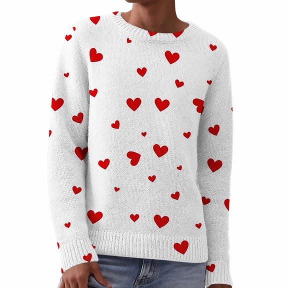 Kaondbfi Women's Cute Heart Sweater Love Print Valentine Knitted Top Casual Crewneck Long Sleeve Sweaters Pullover Surprise Gifts for Your Beloved