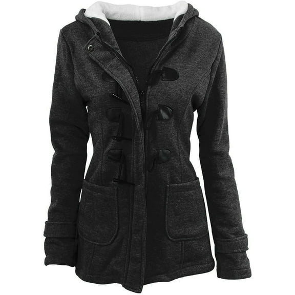 Kaondbfi Women's Fashion Jacket, Horn Button Fleece Thicken Coat with Hood Winter Warm Jacket Winter Clothing for Women