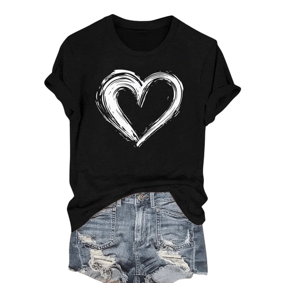 Kaondbfi Women's Fashionable Casual Valentine's Day Printed LOVE Round Neck Short Sleeved T Shirt Surprise Gifts for Your Beloved