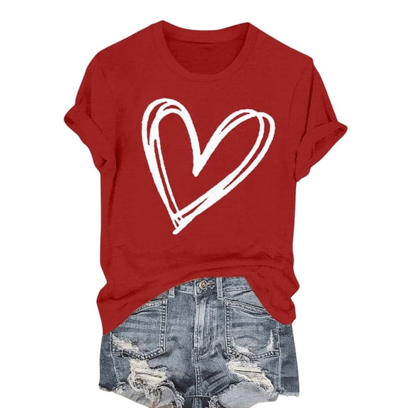 Kaondbfi Women's Fashionable Casual Valentine's Day Printed LOVE Round Neck Short Sleeved T Shirt Surprise Gifts for Your Dear