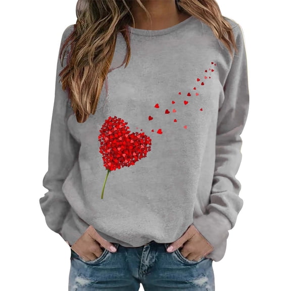 Kaondbfi Women's Fashionable Round Neck Casual Valentine's Day Love Printed Long Sleeved Top Sweatshirt Surprise Gifts for Your Beloved