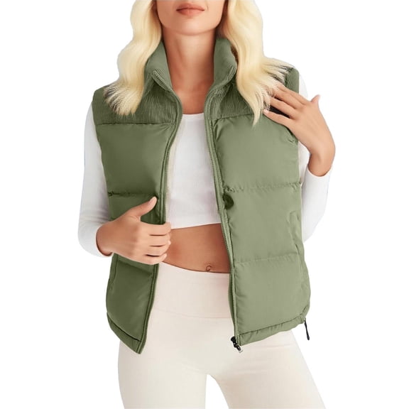 Kaondbfi Women's Outerwear Vests, Fall Winter Reversible Vests Sleeveless Stand Collar Vest Winter Coat for Women