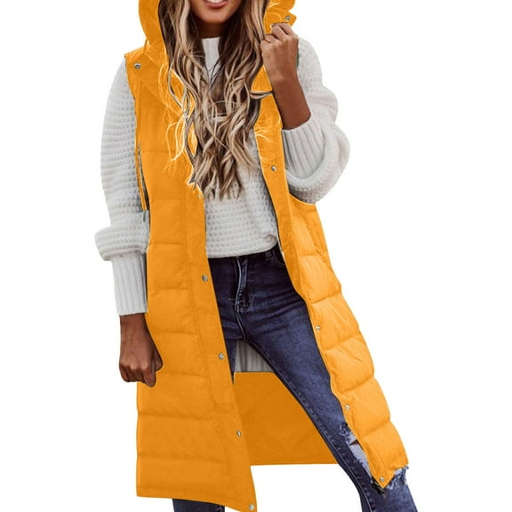 Kaondbfi Women's Outerwear Vests, Long Winter Coat Vest with Hood Sleeveless Warm Down Coat with Pockets Quilted Vest Down Jacket Quilted Outdoor Jacket Winter Coat for Women