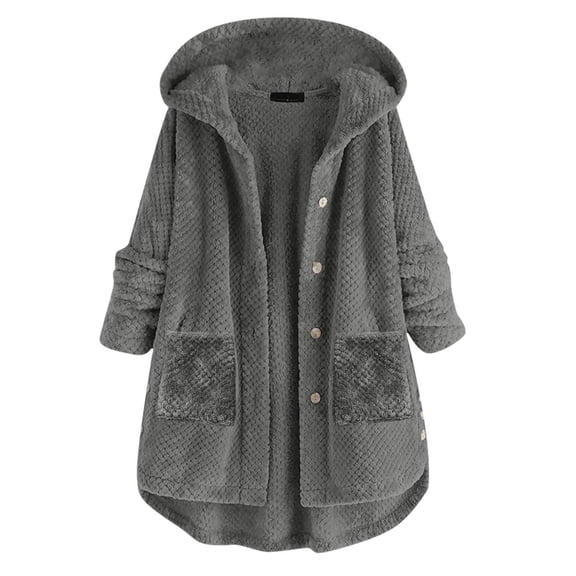 Kaondbfi Women's Sweater Coat, Button Up Hooded Autumn Winter Coat with Large Long Sleeved Pockets Winter Clothing for Women