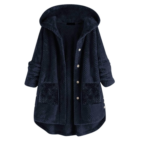 Kaondbfi Women's Sweater Coat, Button Up Hooded Autumn Winter Coat with Large Long Sleeved Pockets Winter Clothing for Women
