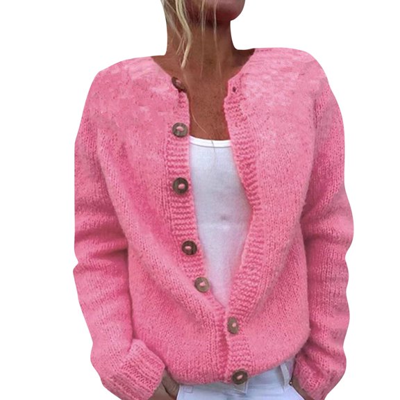 Kaondbfi Women's Sweater Coat, Isle Cardigan Sweaters for Women Crew Neck Loose Fit Button Up Chunky Sweater Open Front Casual Fall Knit Jacket Winter Coat for Women