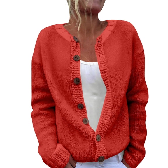 Kaondbfi Women's Sweater Coat, Isle Cardigan Sweaters for Women Crew Neck Loose Fit Button Up Chunky Sweater Open Front Casual Fall Knit Jacket Winter Coat for Women