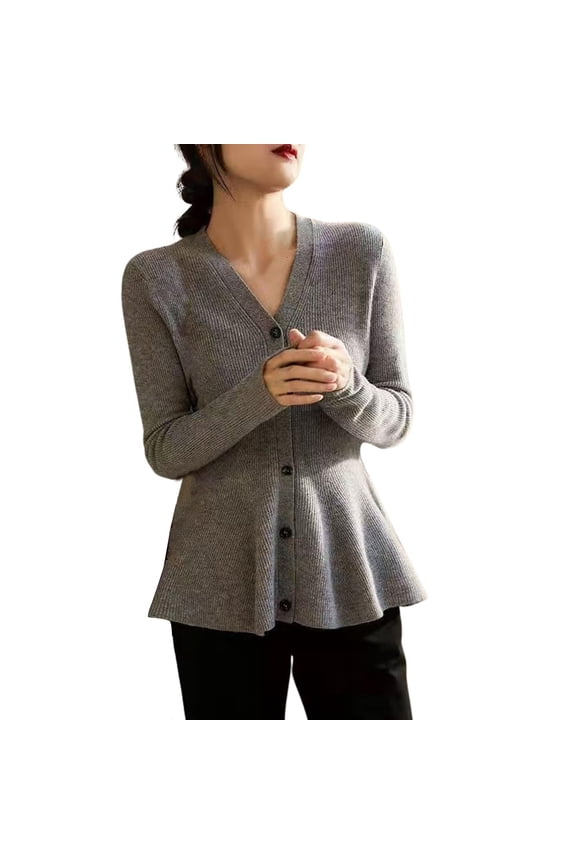 Women's Sweater Coat, Peplum Sweater V Neck Long Sleeve Knit Cardigan In Wool Blend Slimming & Stylish for All Occasions Winter Clothing for Women