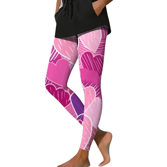 Kaondbfi Women's Valentine's Day Casual Yoga Pants Hearts Print Bow Print Trendy Tights Comfortable Soft & Slim Leggings Surprise Gifts for Your Dear