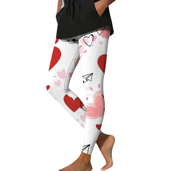 Kaondbfi Women's Valentine's Day Casual Yoga Pants Hearts Print Bow Print Trendy Tights Comfortable Soft & Slim Leggings Surprise Gifts for Your Dear