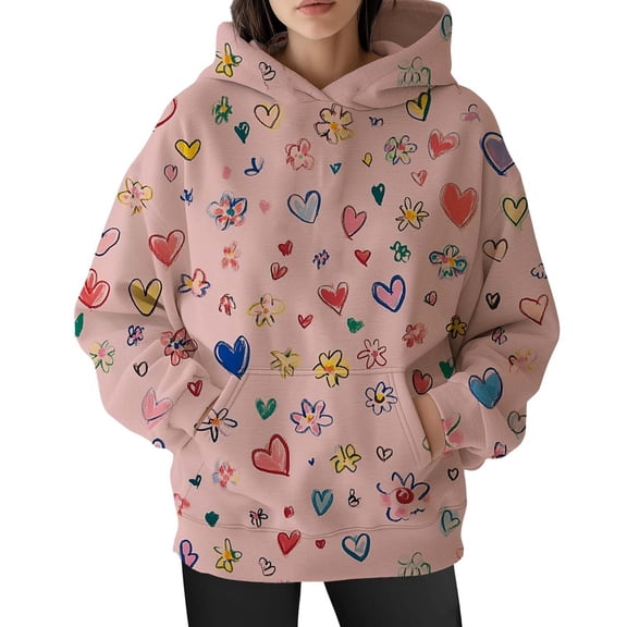 Kaondbfi Women's Valentine's Day Special Hooded 3D Casual Loose Comfortable Hooded Sweatshirt Surprise Gifts for Your Darling