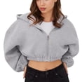 thumbnail image 1 of Kaondbfi Women's Zip Up Cropped Jacket Fall Drawstring Hooded Sweatshirts Casual Long Sleeve Top Womens Essentials Fashion Clothing, 1 of 3