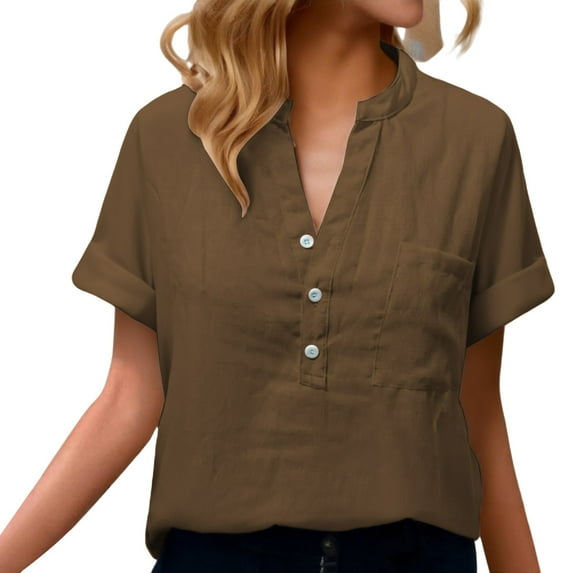 Kaondbfi Womens Blouses Casual Tops Batwing Sleeve Pocket Patched Shirt Casual Work T Shirts Double Layer Wrinkled Fabric