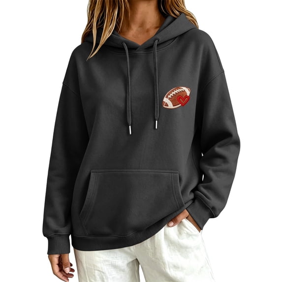 Kaondbfi Womens Football Embroidered Hoodie Casual Hooded Sweatshirt Long Sleeve Pullover Tops for Football Fans Fall Essentials Clothes
