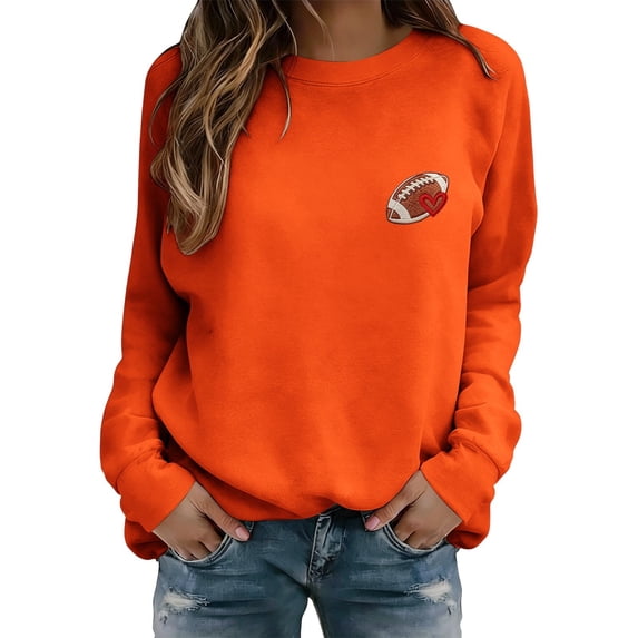 Kaondbfi Womens Football Embroidered Sweatshirt Casual Crewneck Pullover Long Sleeve Tops for Football Fans Fall Essentials Clothes