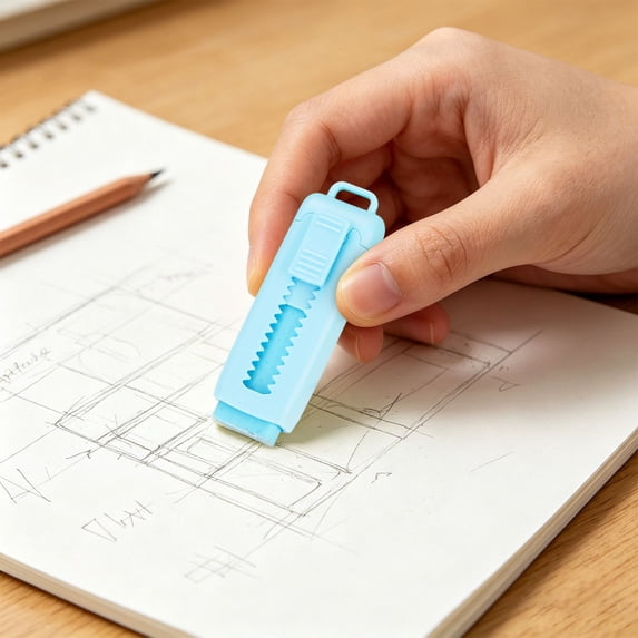 Kaonry Blue Retractable Pencil Eraser, Cute Slide Out Eraser with Protective Case, Clean Smudge Free Eraser for Students Exams Drawing Sketching School Supplies Back to School