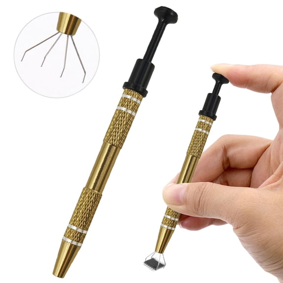Kaonry Grabber Ic Extractor Picker Beauty Shop Daily Use Gadget Coffee Color, Jeweler's Picking Tool Stainless Piercing Tool Pearl Pick Tool 4 Prongs of Tiny Objects Ic Chip Electronic Components