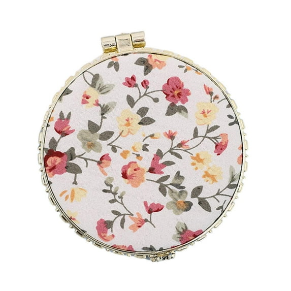 Kaonry Makeup Mirror A, 2.75'' Portable Makeup Floral Satin Pocket Retro Vintage Compact Folding Small Mini for Women Girls Beauty Accessories Round