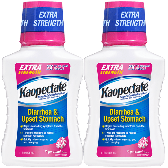Kaopectate Extra Strength Diarrhea 11oz (Pack of 2), Upset Stomach Relief Liquid – Bismuth Subsalicylate Formula for Fast-Acting, Comprehensive Digestive Support Peppermint Flavor