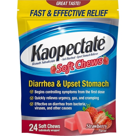 Kaopectate Soft Chews, Bismuth Subsalicylate, Anti-Diarrheal and Upset Stomach Reliever, 24 Ct ( 3 Pack )