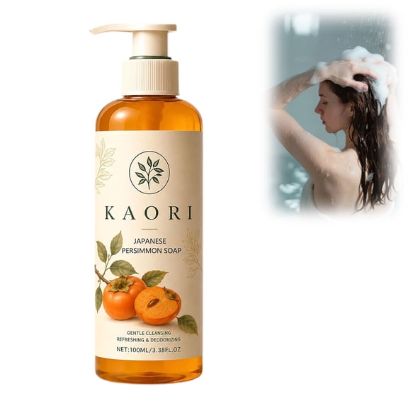 Kaori Persimmon Body Wash Bar – Natural Deodorizing Soap for Body Odor, Moisturizing Mature Skin, Gentle Daily Cleanse for Men & Women(1PC)