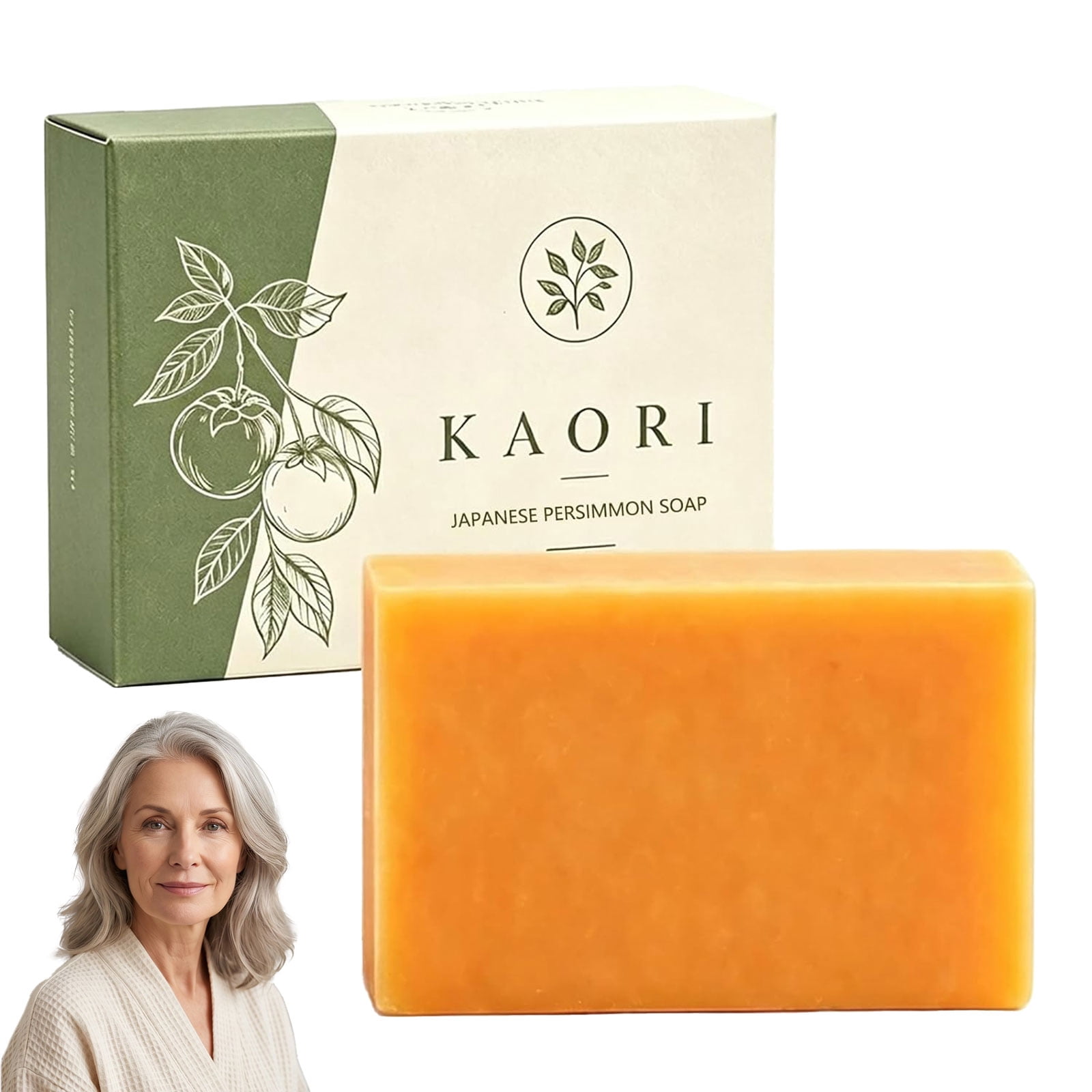 Kaori Persimmon Soap – Natural Deodorizing Bar for Mature Skin, Moisturizing Body Wash for Old People Smell, Purifying with Persimmon Extract – For Men & Women (1PCS)