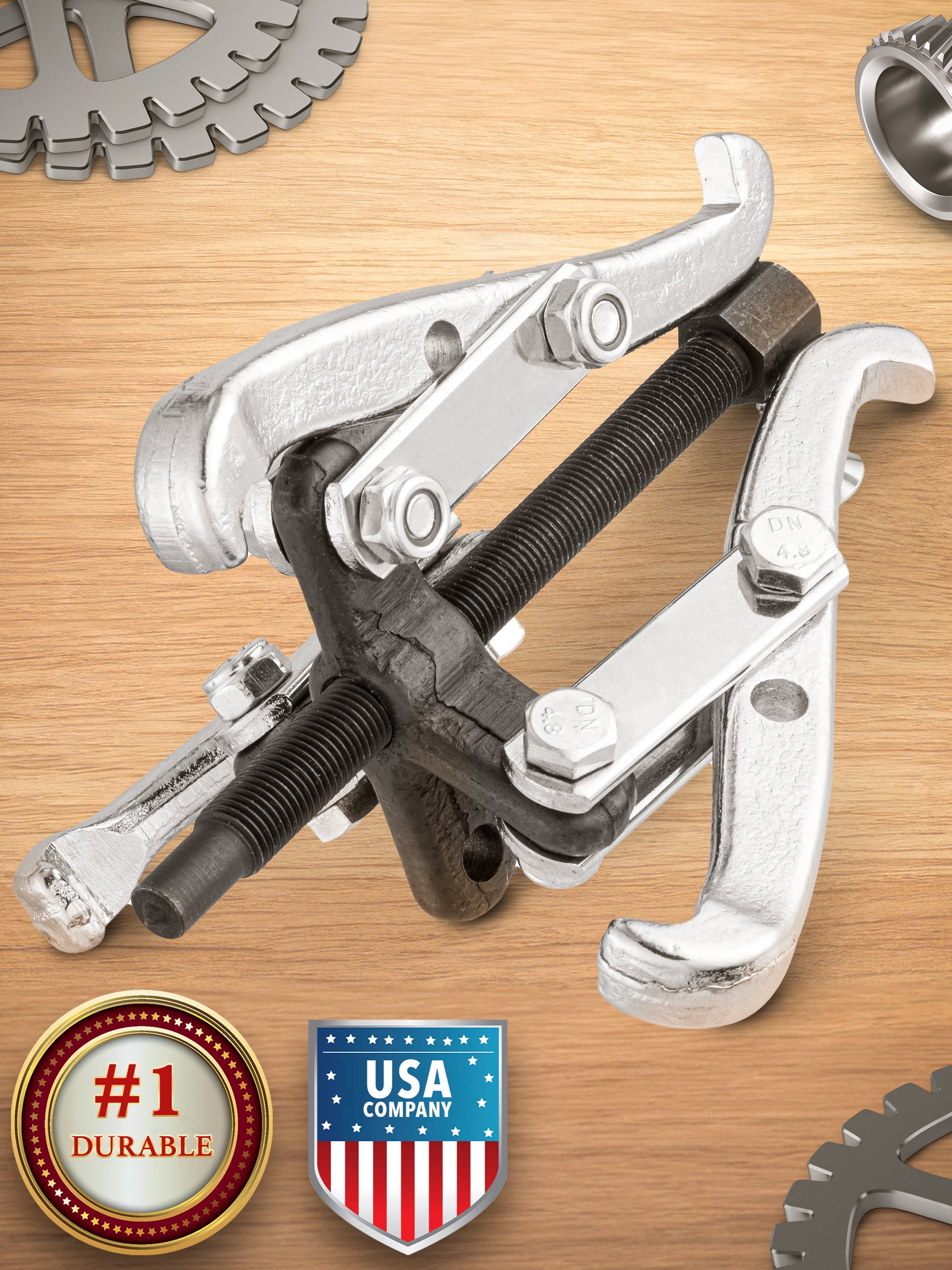 KapStrom 3-Jaw Gear Puller, Wheel Bearing Removal Tool w/ Reversible Jaws for Tight Pulley, Flywheel & Brake Disc