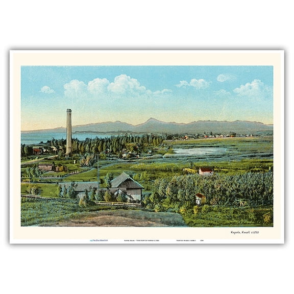 Kapaa Kauai - Territory of Hawaii - Vintage Hawaiian Color Postcard c.1930 - Master Art Print 10in x 14in