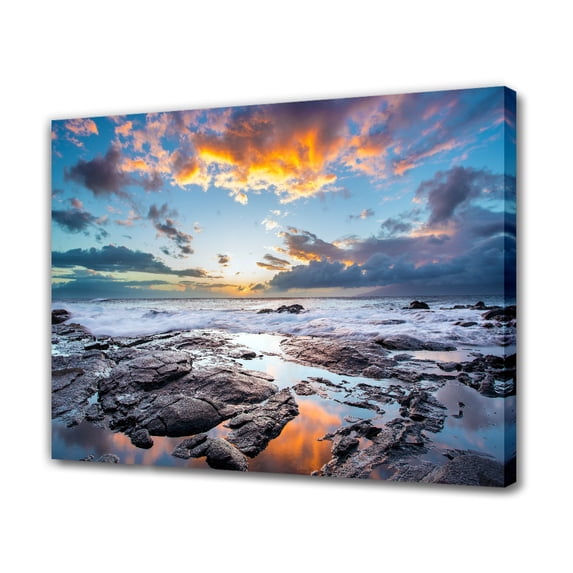 Kapalua Beach Sunset Scenery Canvas Poster Bedroom Decor Sports Landscape Office Room Decor Gift,Frame-style,16x24inch(40x60cm)