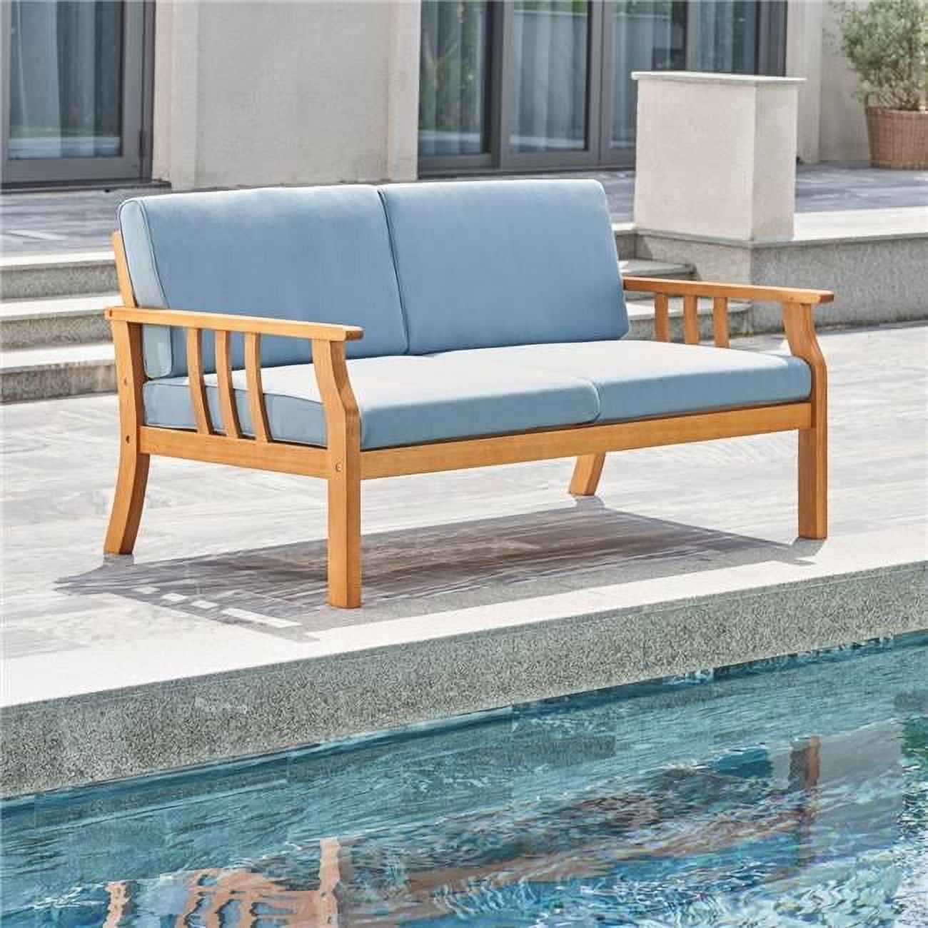 Kapalua Honey Nautical Acacia Hardwood Outdoor Sofa Bench with Cushion